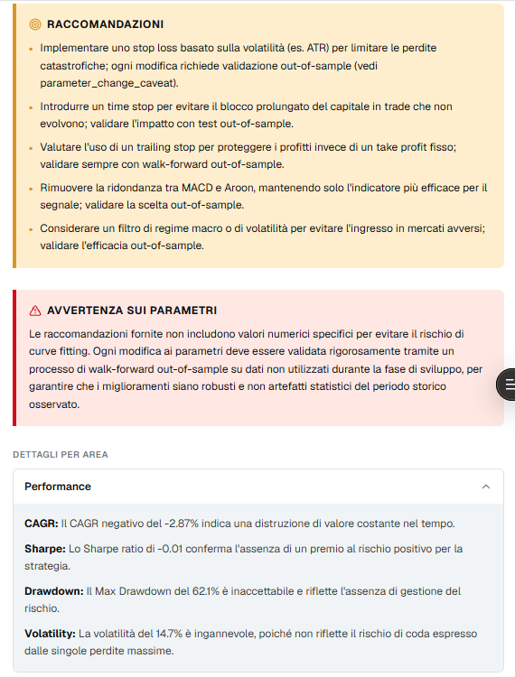 Raccomandazioni e avvertenza sulla validazione