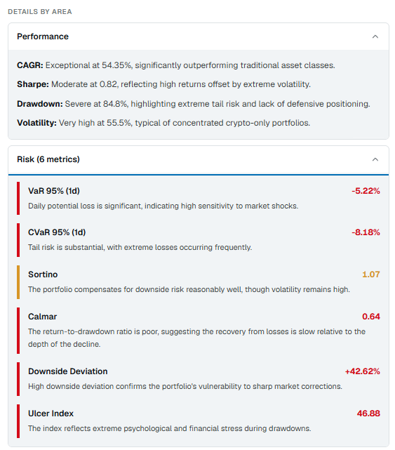 Crypto portfolio: performance and risk metrics