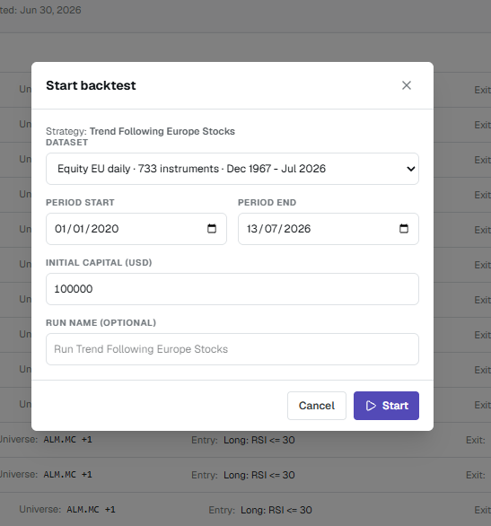 Save and launch the backtest